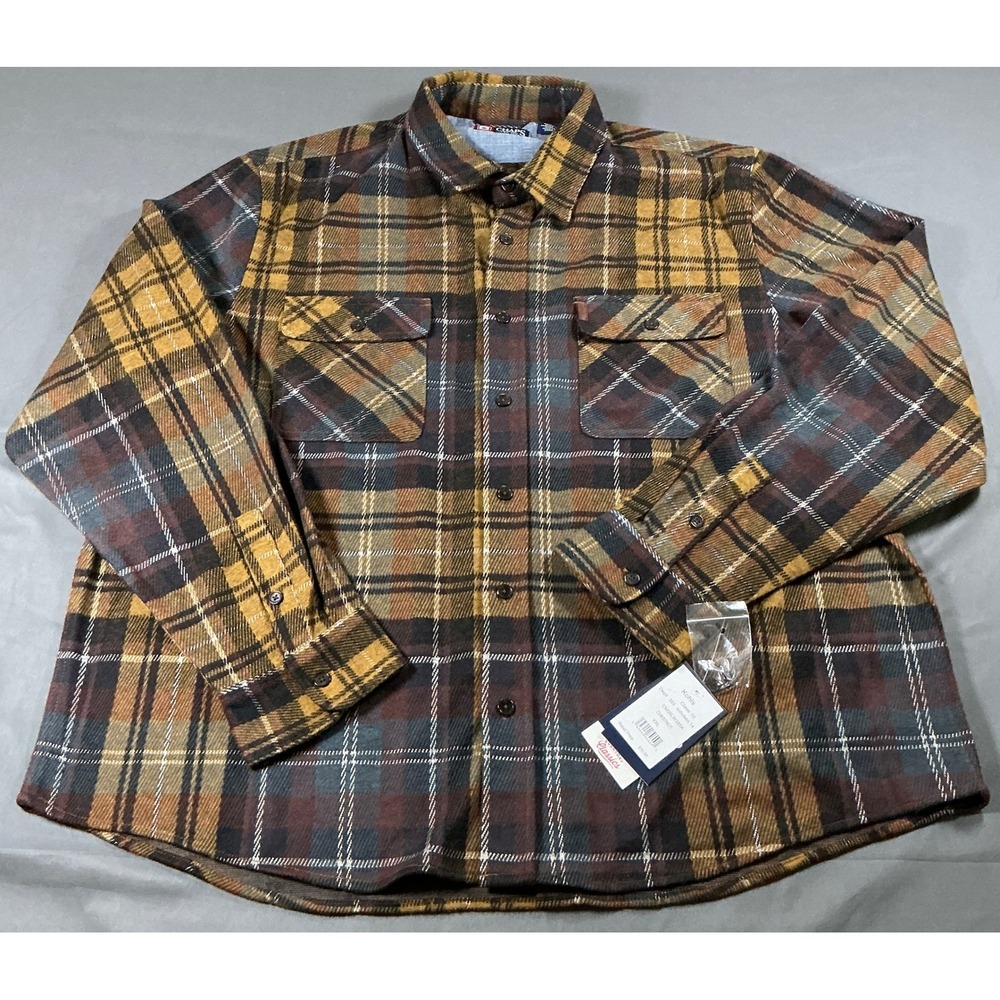 Chaps Mens XXL Knit Flannel Shirt Chestnut Brown Plaid Stretch Go Untucked NWT